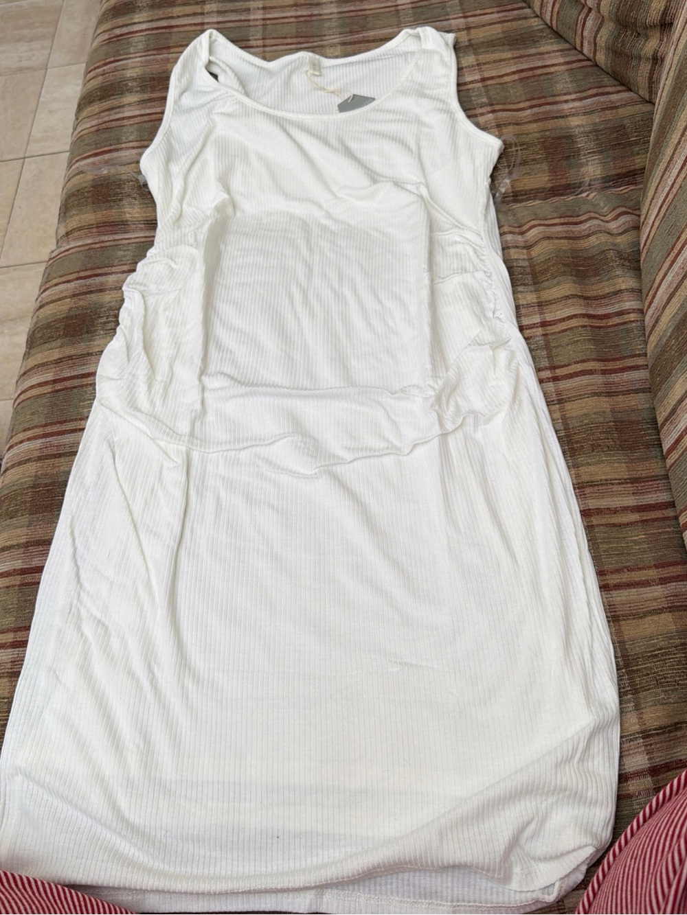 Pinkblush White Ribbed Sleeveless Midi Dress